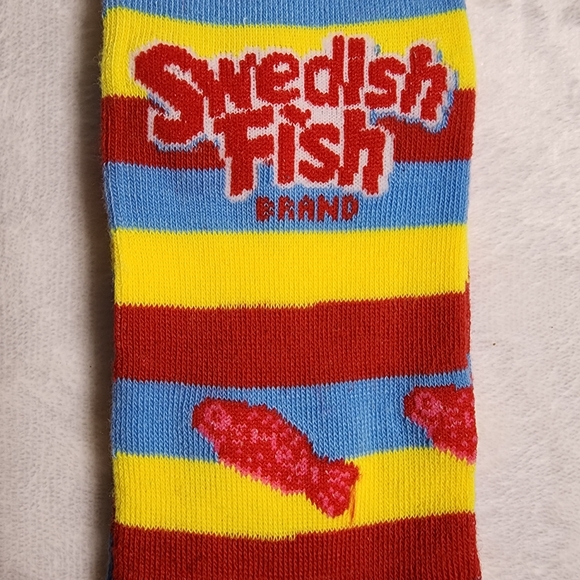 Swedish Fish Socks One Pair Crew Fits Women's Size 7.5 - 13 Red Yellow Blue NEW - Picture 4 of 6